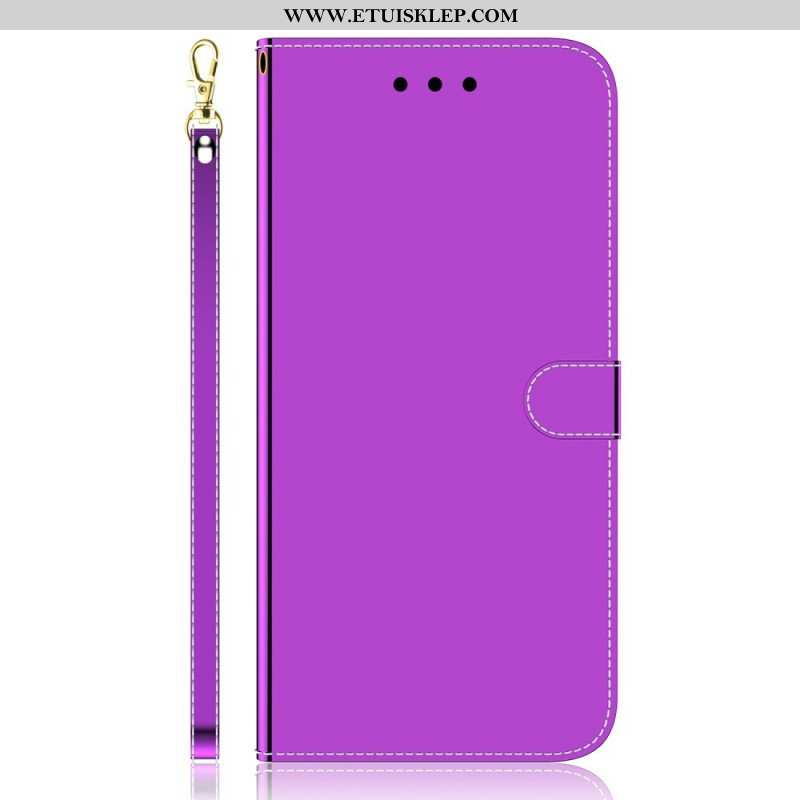 Etui Folio do Poco F4 Sztuczna Lustrzana Skóra Z Paskiem